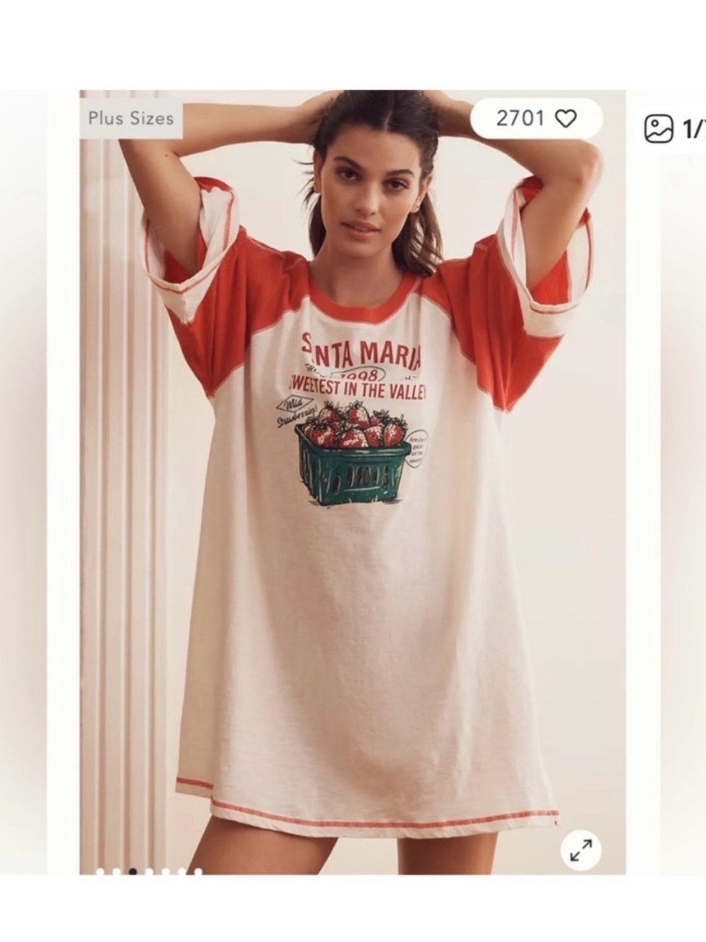 Anthropologie’s oversized 💯 cotton tee with Santa Maria strawberries graphic S